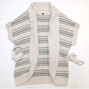 Sonoma Women's Stripe Collar Tie Belt Short Sleeve Open Cardigan Size XL